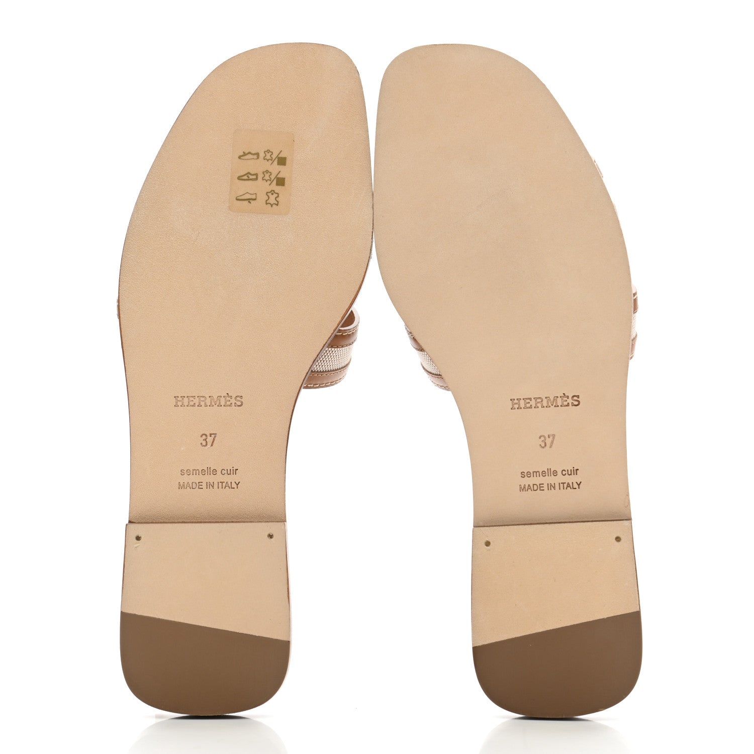 Hermes Calfskin Canvas Oran Sandals 37 Noisette Beige Dore 5 of 9