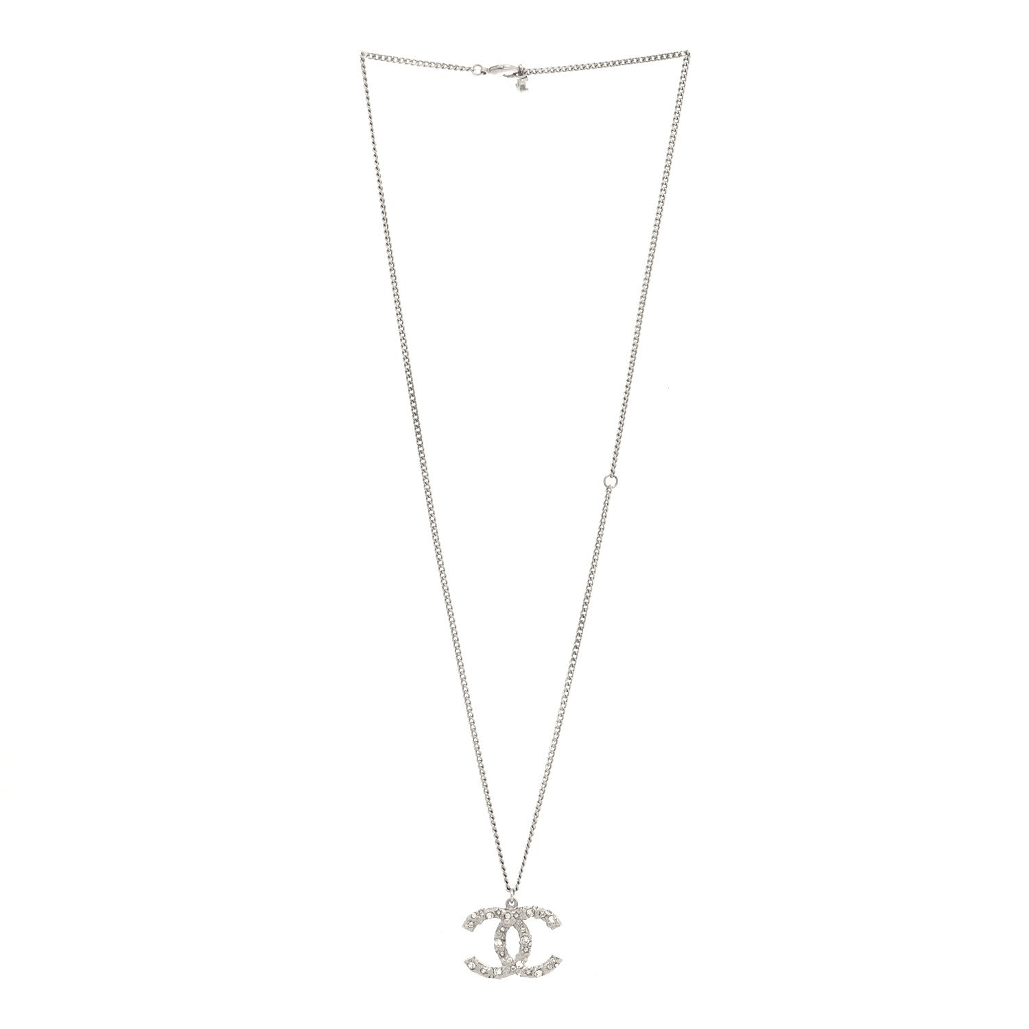 Chanel Crystal CC Pendant Necklace Silver 3 of 4