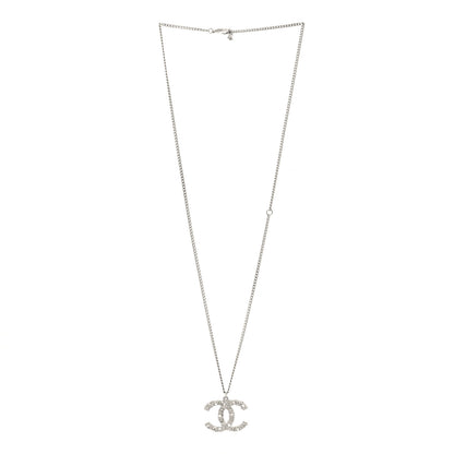 Chanel Crystal CC Pendant Necklace Silver 3 of 4