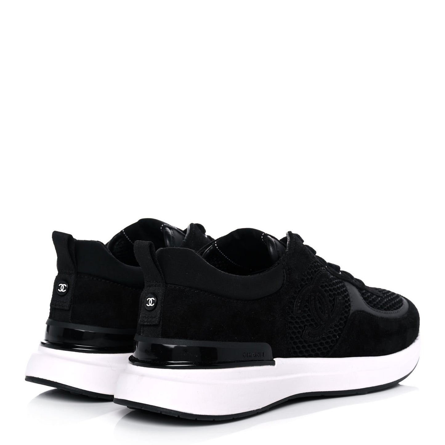 Calfskin Mesh Lycra Suede Womens Logo Sneakers 39.5 Black