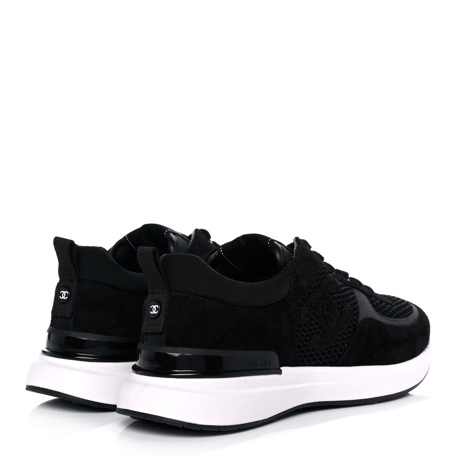 Chanel Calfskin Mesh Lycra Suede Womens Logo Sneakers 39.5 Black 4 of 9