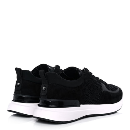 Chanel Calfskin Mesh Lycra Suede Womens Logo Sneakers 39.5 Black 4 of 9