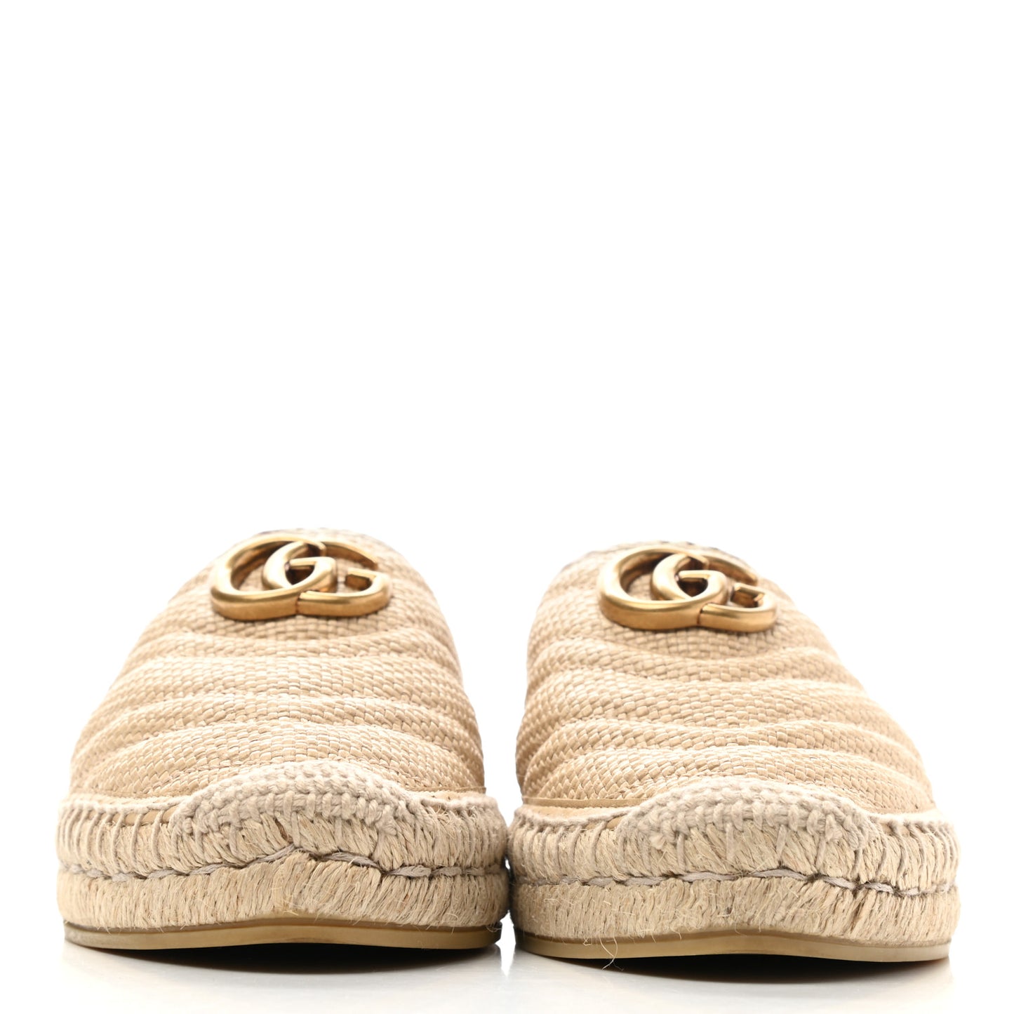 Straw Elaphe Matelasse GG Marmont Espadrille Slippers 38 Natural Cream Brown