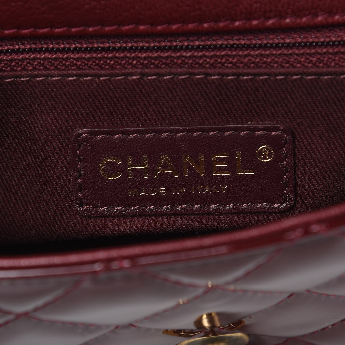 Patent Goatskin Quilted Medium CC Eyelet Flap Burgundy