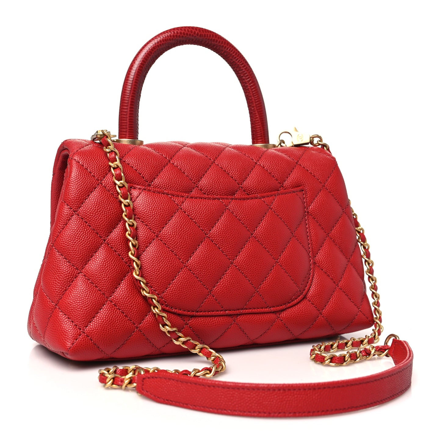 Caviar Lizard Embossed Quilted Mini Coco Handle Flap Red