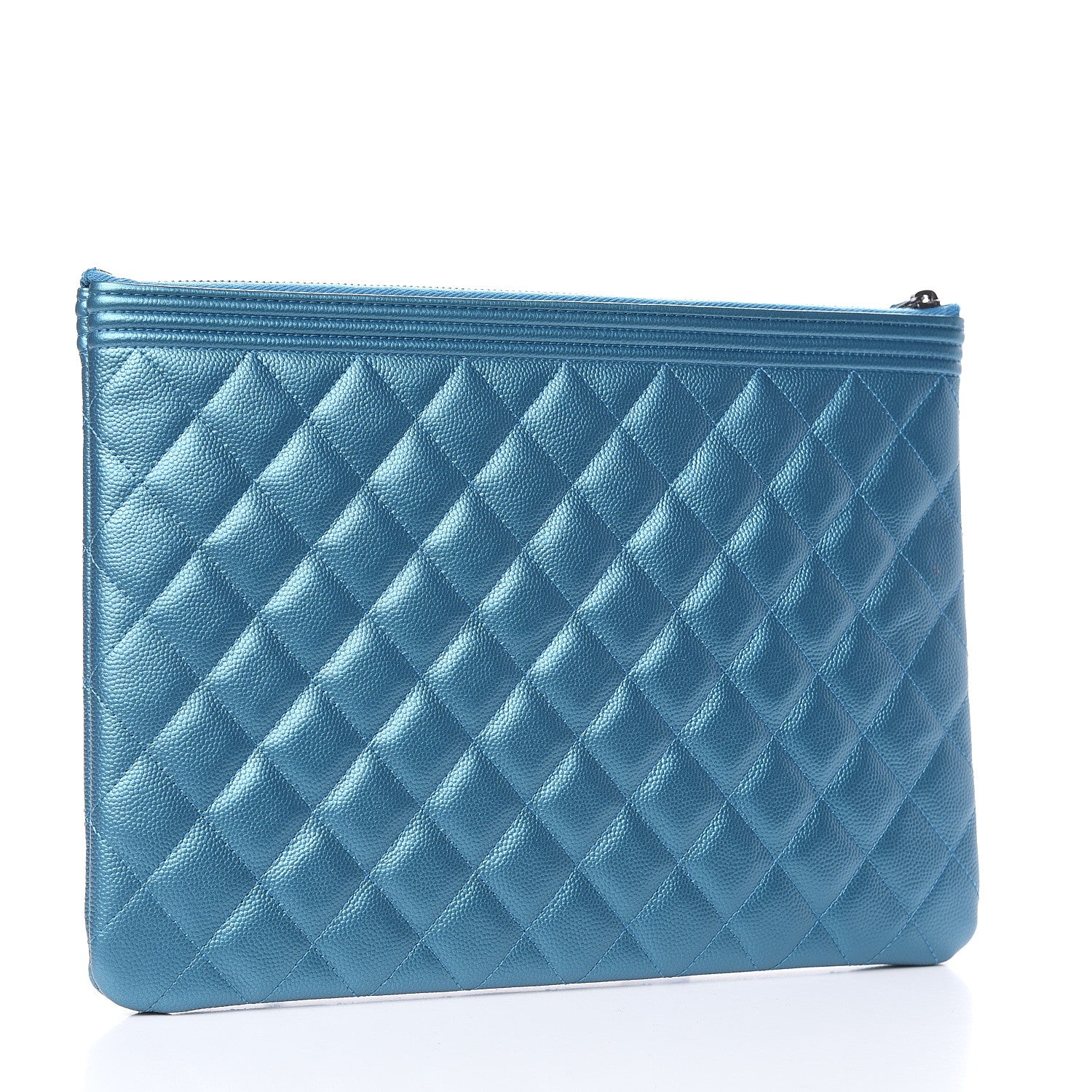 Chanel Metallic Caviar Quilted Medium Boy Cosmetic Case Turquoise 3 of 7