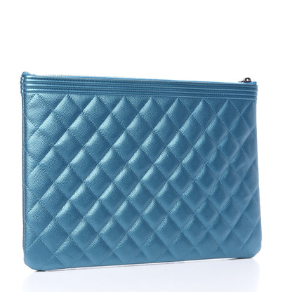 Chanel Metallic Caviar Quilted Medium Boy Cosmetic Case Turquoise 3 of 7