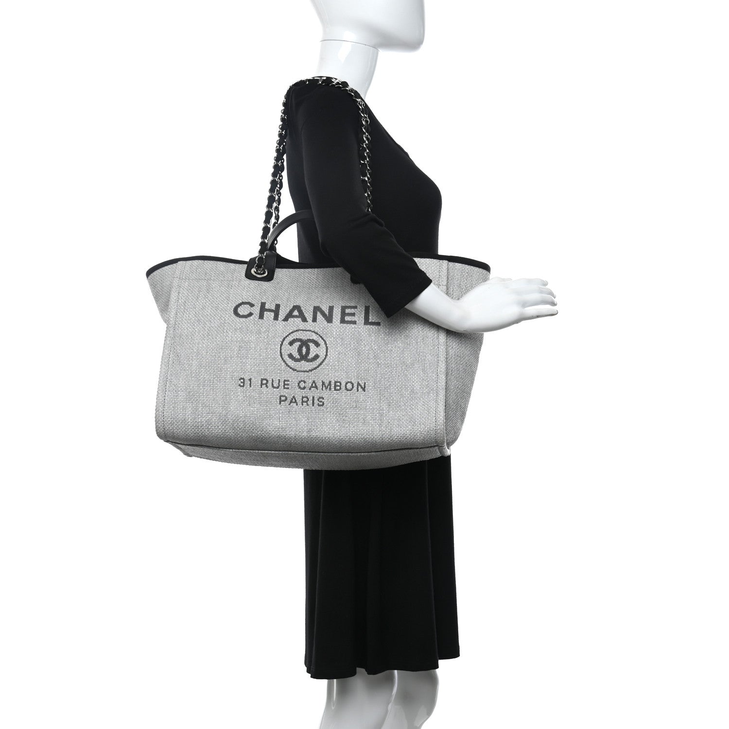 Chanel Woven Straw Raffia Medium Deauville Tote Grey 2 of 9