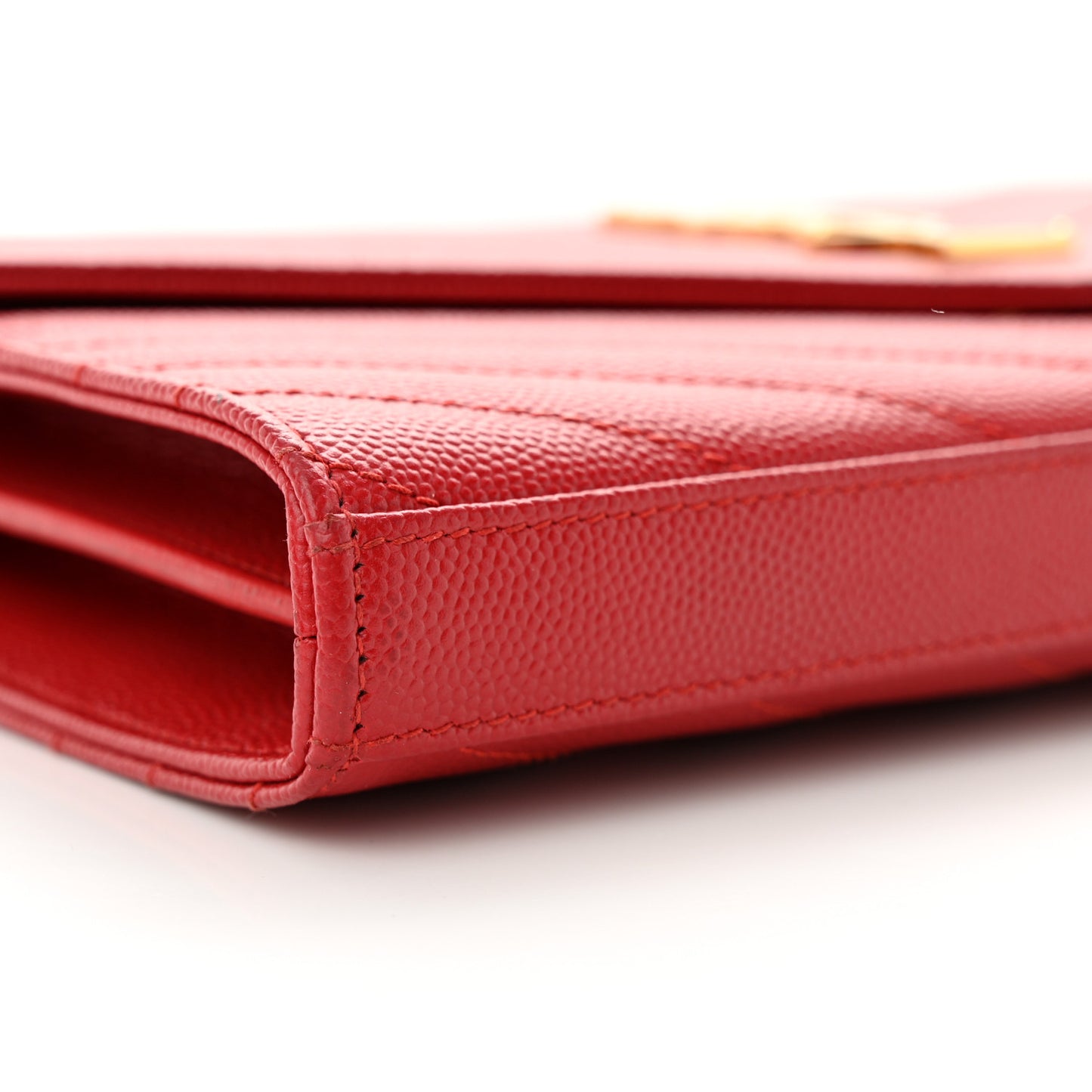 Grain De Poudre Matelasse Chevron Monogram Chain Wallet Red