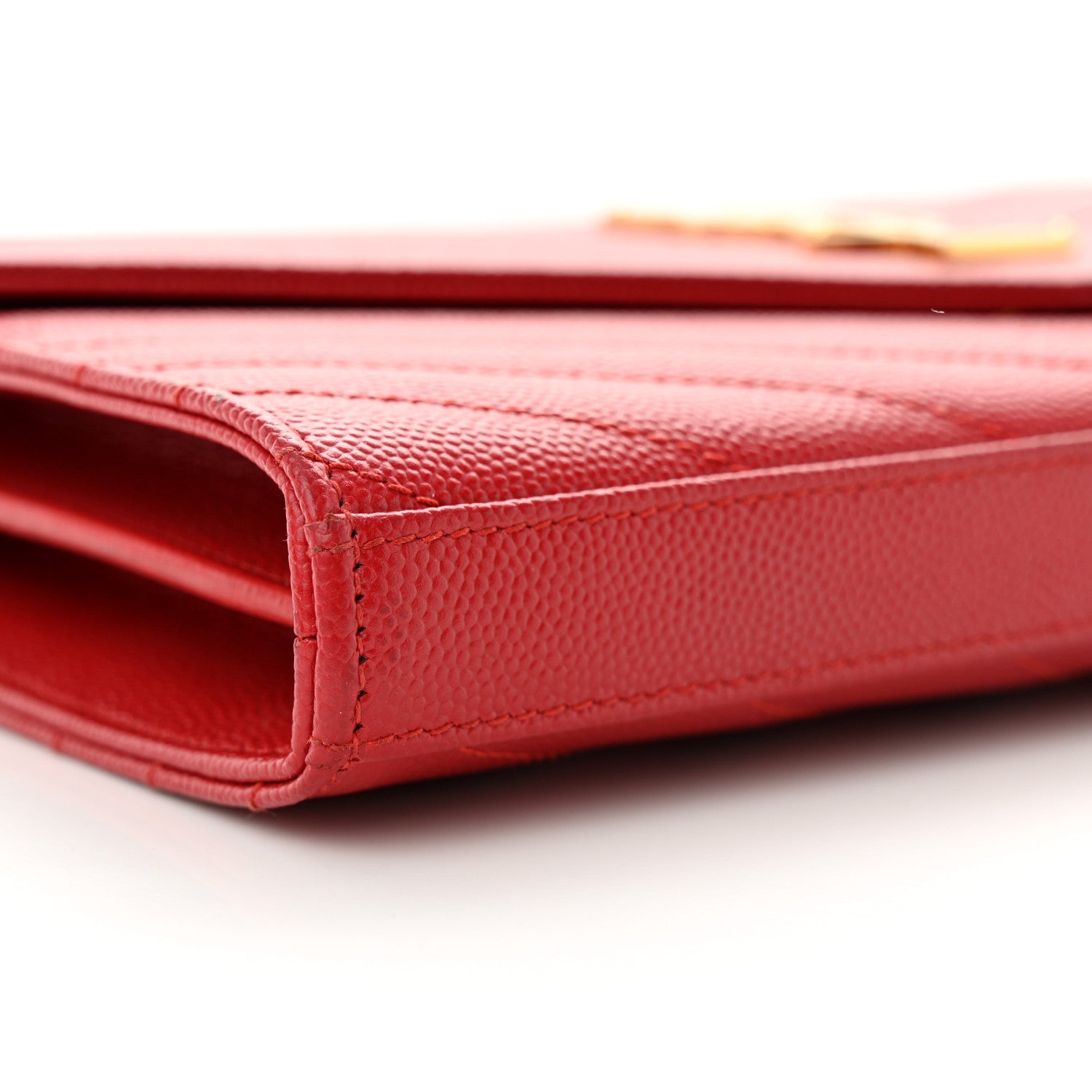 Saint Laurent Grain De Poudre Matelasse Chevron Monogram Chain Wallet Red 9 of 11