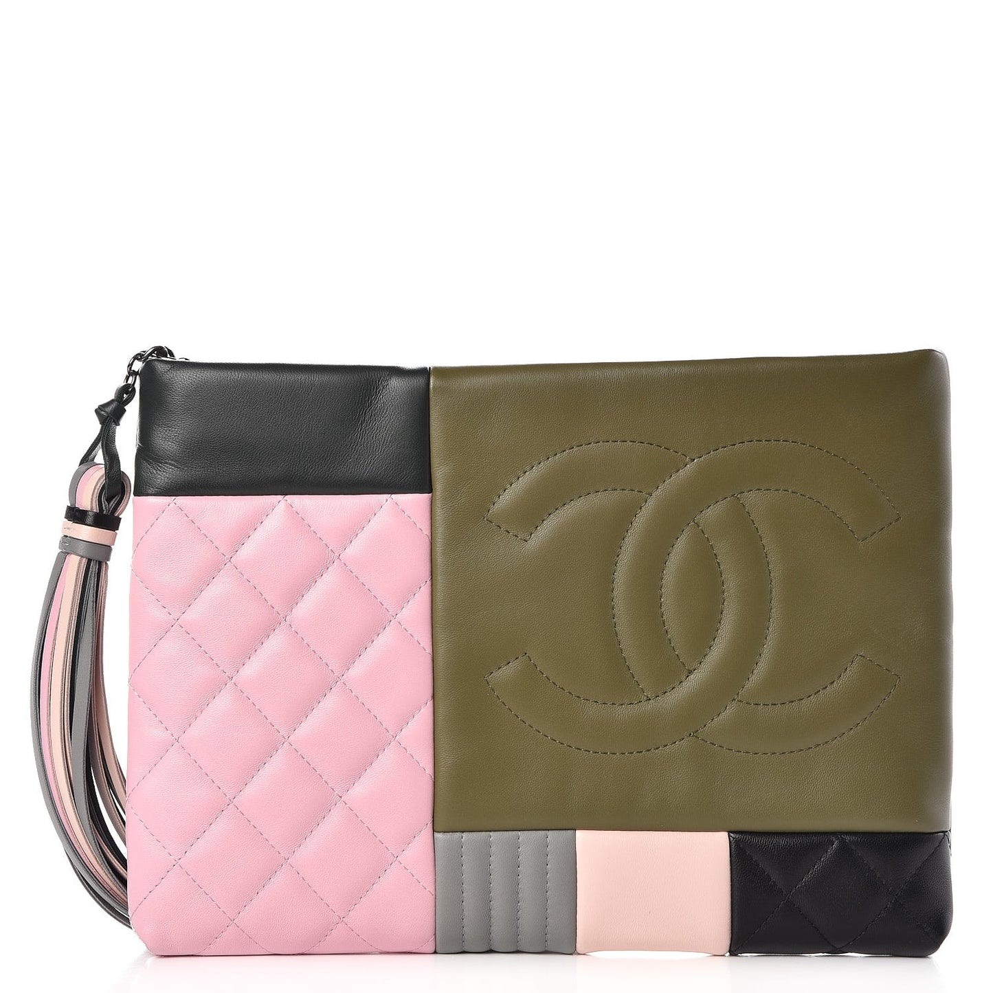 Lambskin Patchwork Medium Cosmetic Case Khaki Pink Green