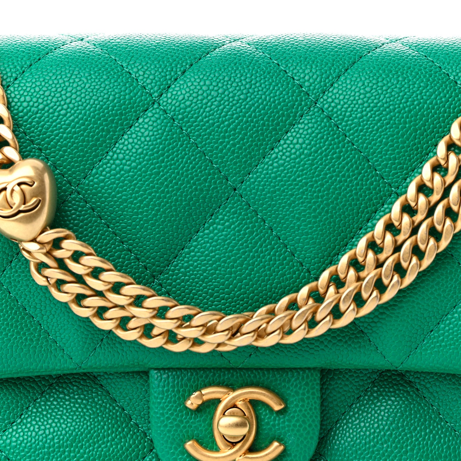 Chanel Caviar Quilted Sweetheart Flap Green 9 of 11