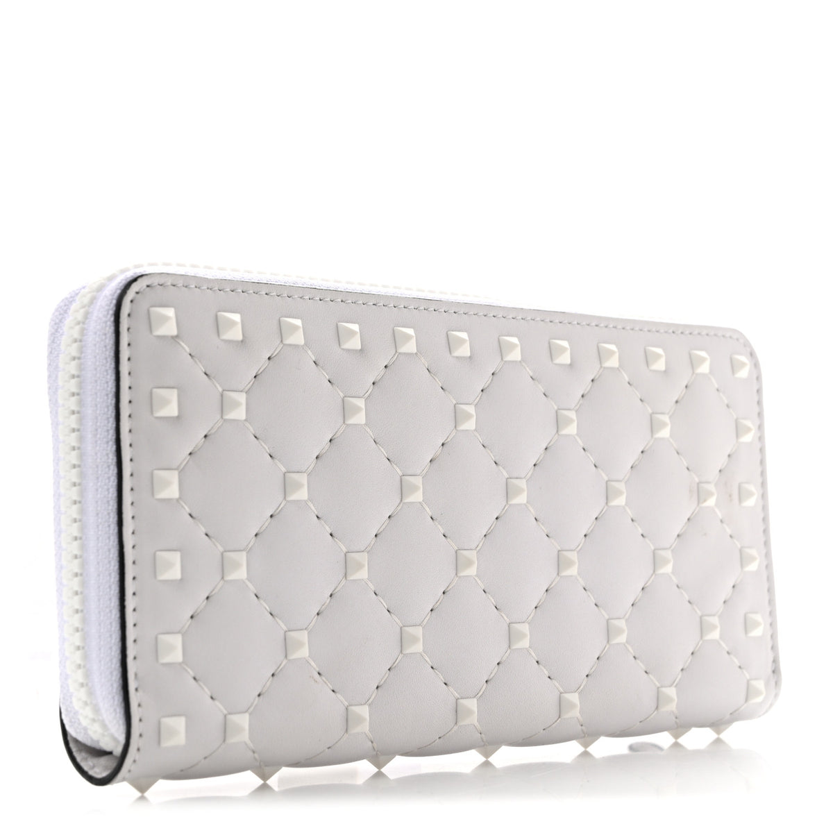 Nappa Monochrome Rockstud Spike Zip Around Wallet White