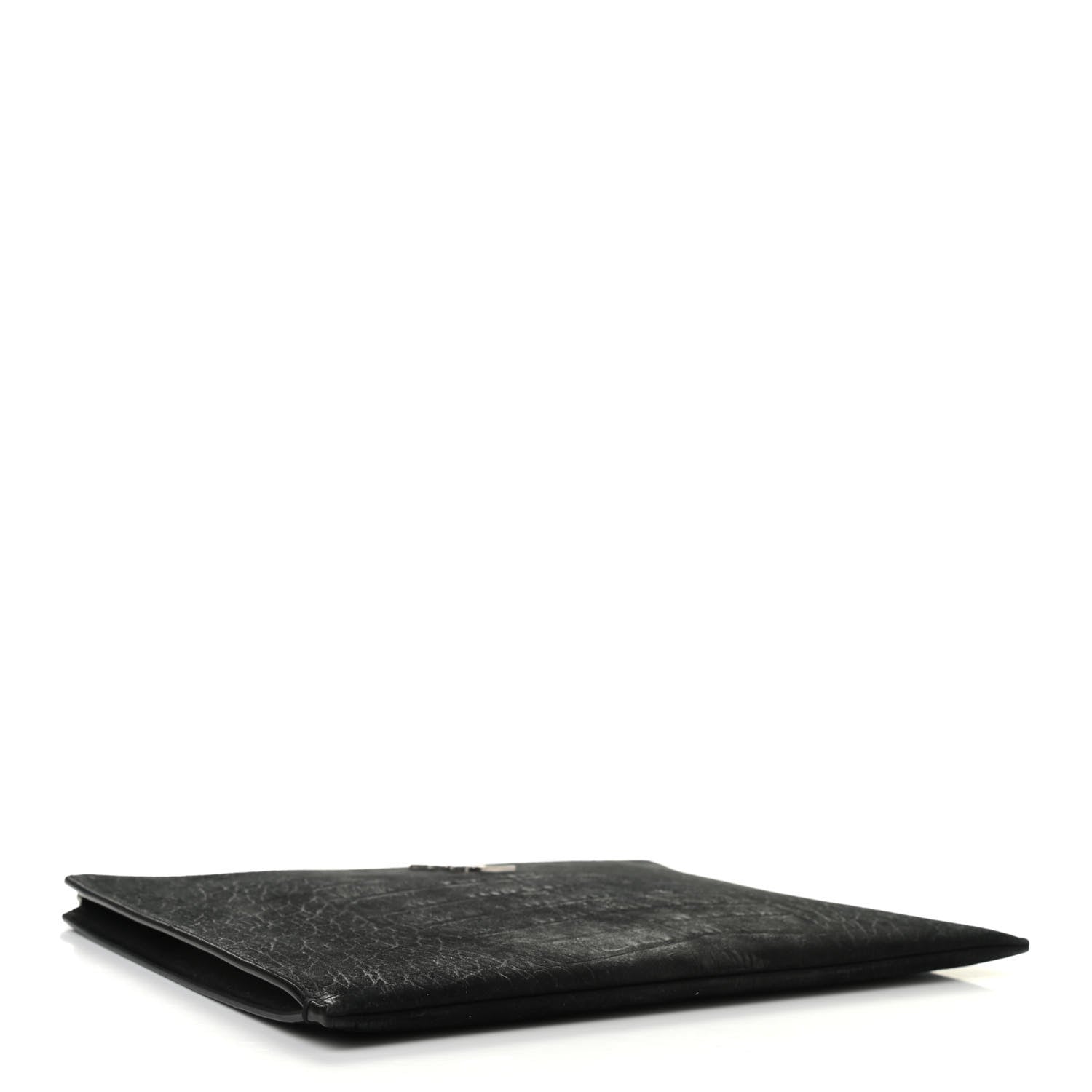 Saint Laurent Calfskin Crocodile Embossed Tablet Pouch Black 4 of 9