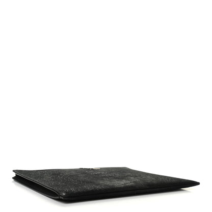 Saint Laurent Calfskin Crocodile Embossed Tablet Pouch Black 4 of 9