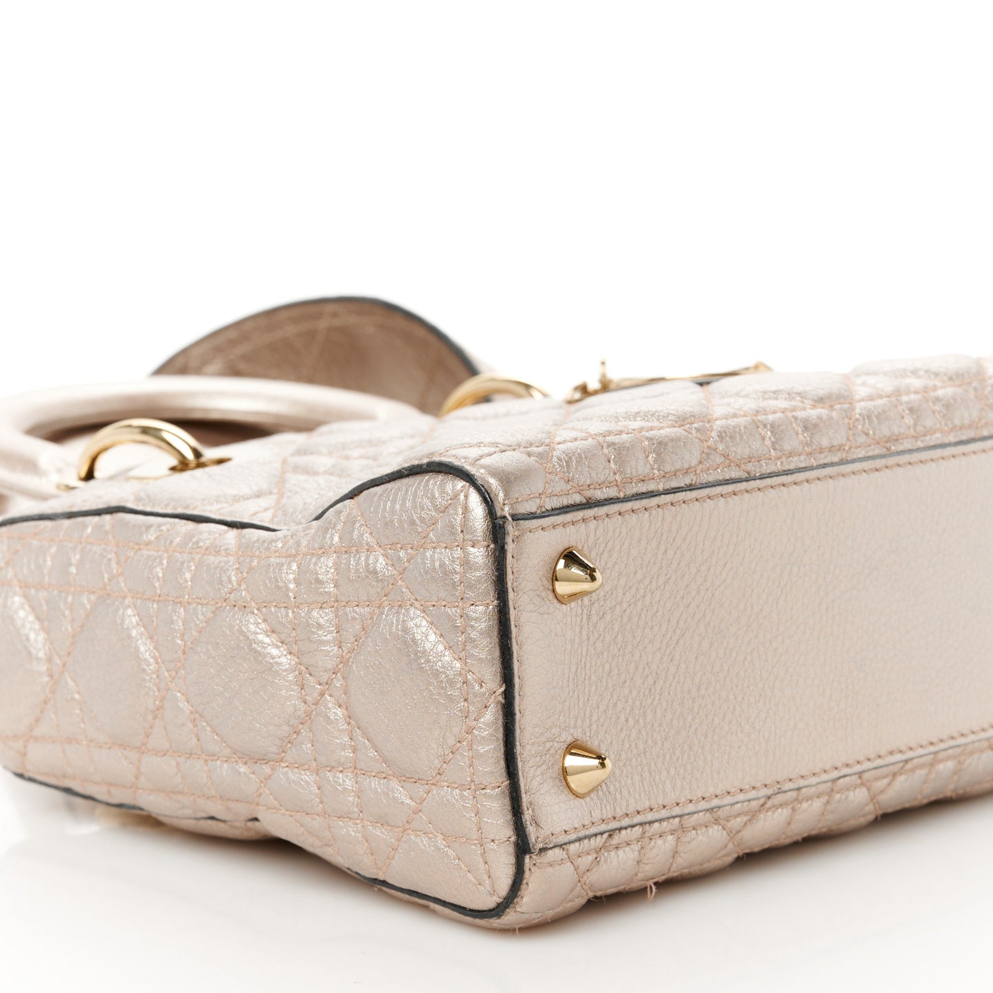 Metallic Grained Calfskin Cannage Small Supple Lady Dior Pale Gold