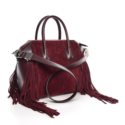 Givenchy Calfskin Suede Small Fringe Antigona Burgundy 3 of 7