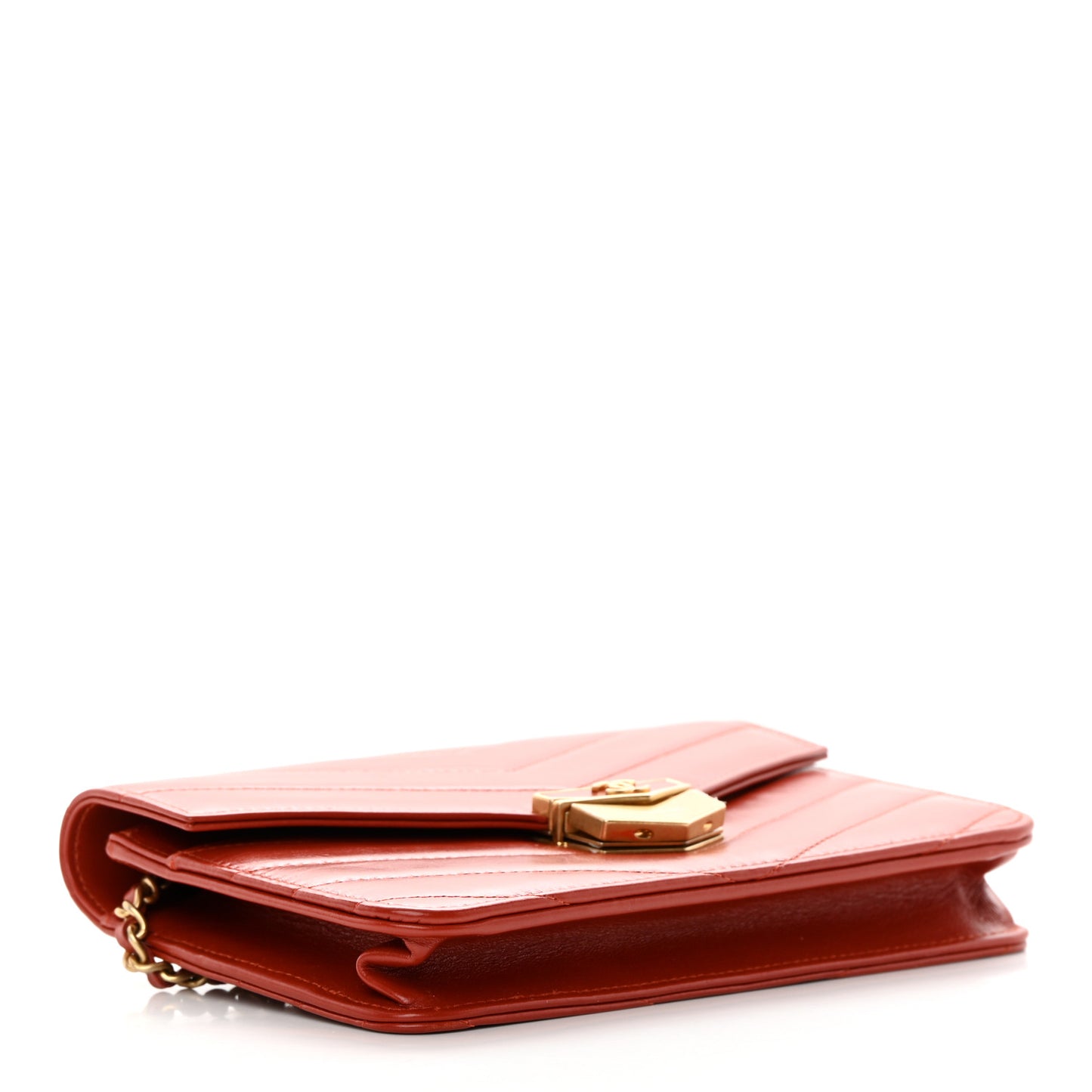 Calfskin Chevron Quilted Medal Wallet On Chain WOC Red