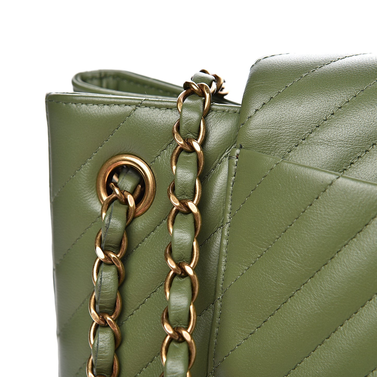 Lambskin Chevron Quilted Large Shopping Tote Green