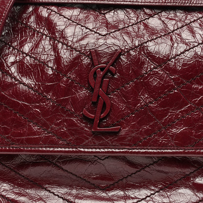 Saint Laurent Crinkled Calfskin Matelasse Monogram Large Niki Chain Satchel Rouge Legion 7 of 9