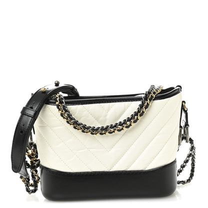 Chanel Aged Calfskin Chevron Quilted Small Gabrielle Hobo Black White 1 of 10