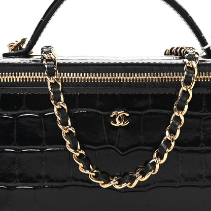 Chanel Calfskin Crocodile Embossed Crococo Small Top Handle Vanity Case With Chain Black 9 of 12