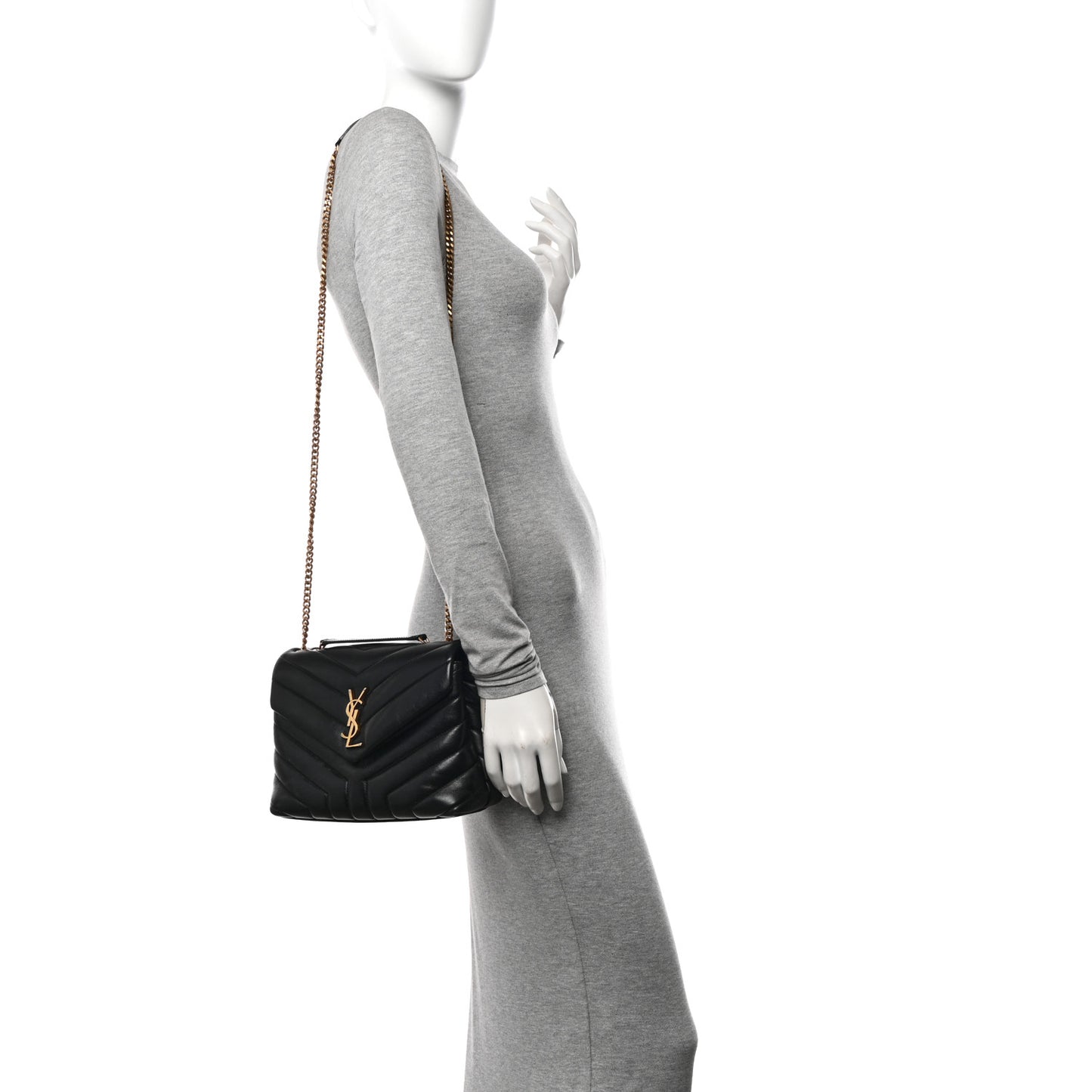 Calfskin Y Quilted Monogram Small Loulou Chain Satchel Black
