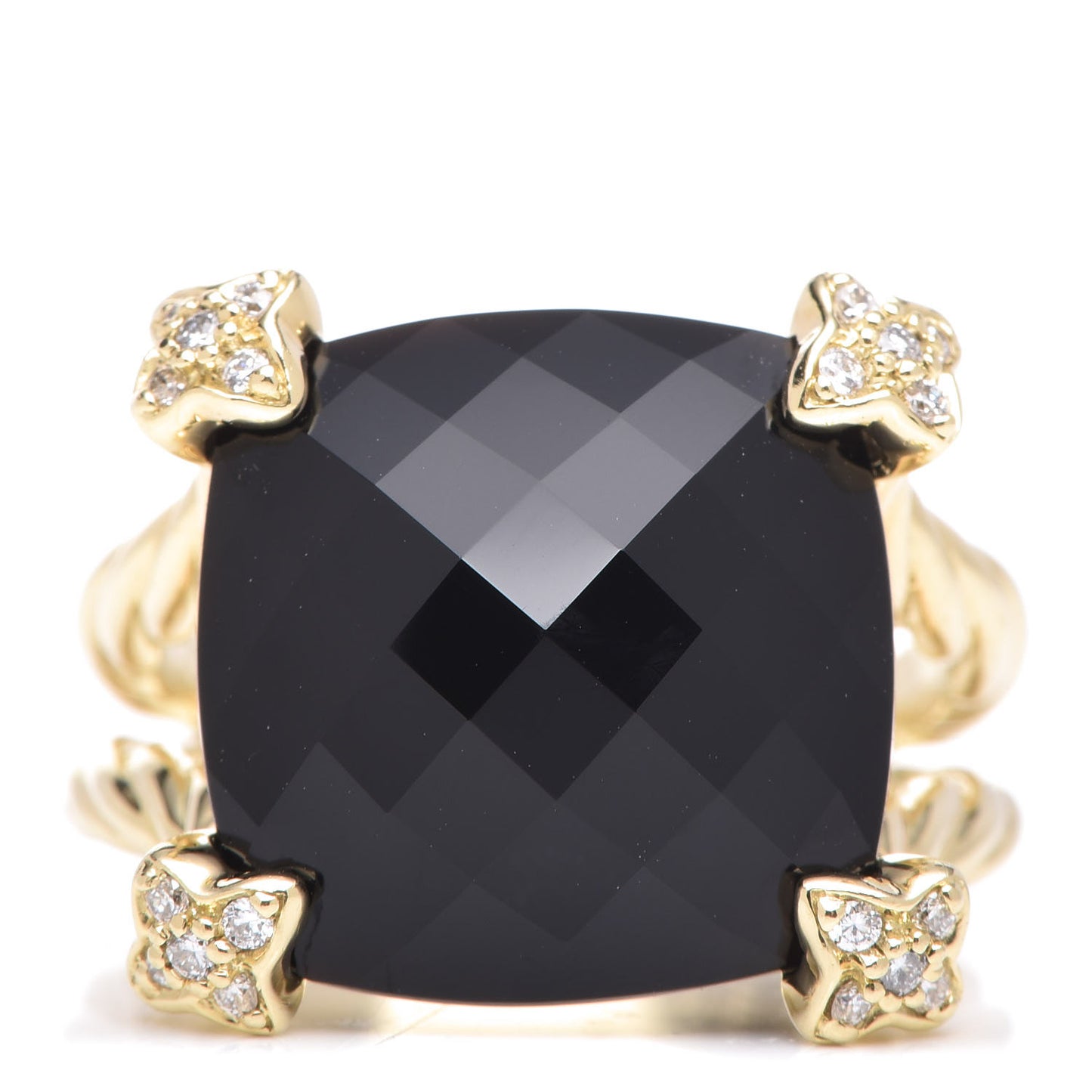 18K Yellow Gold Diamond Onyx 15mm Cushion On Point Ring 54 7