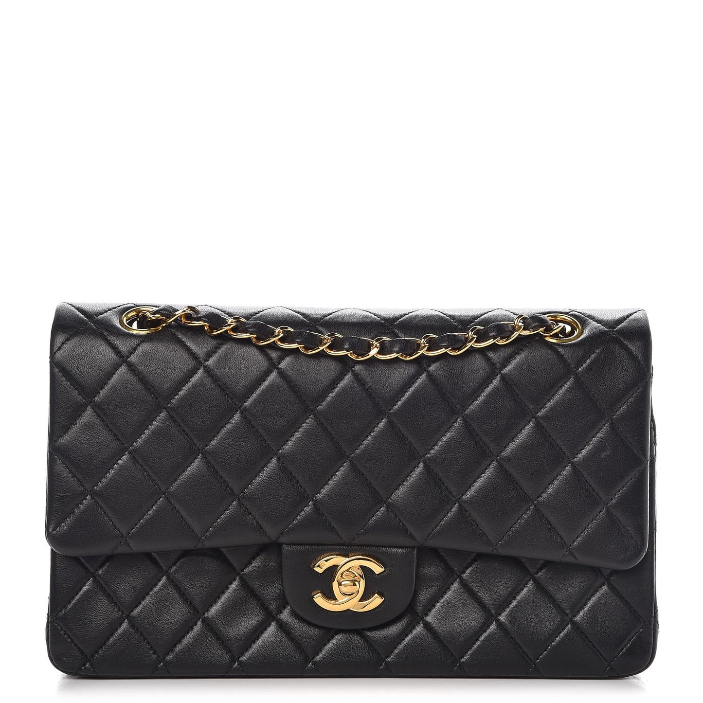 Lambskin Quilted Medium Double Flap Black