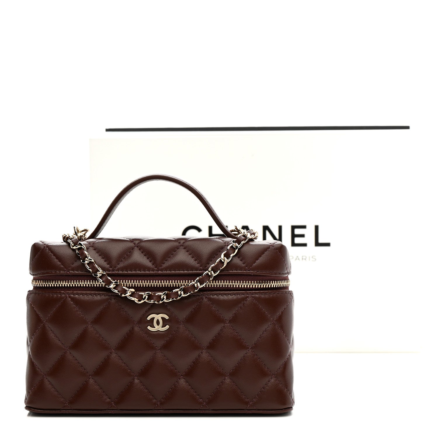 Chanel Lambskin Quilted Top Handle Slim Vanity With Chain Dark Brown 20 of 21