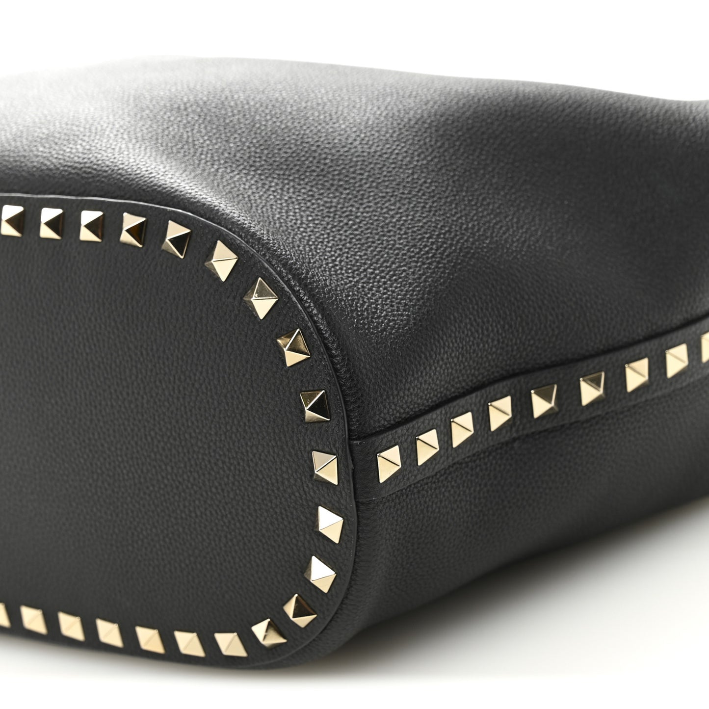 Grained Calfskin Small Rockstud Tote Black