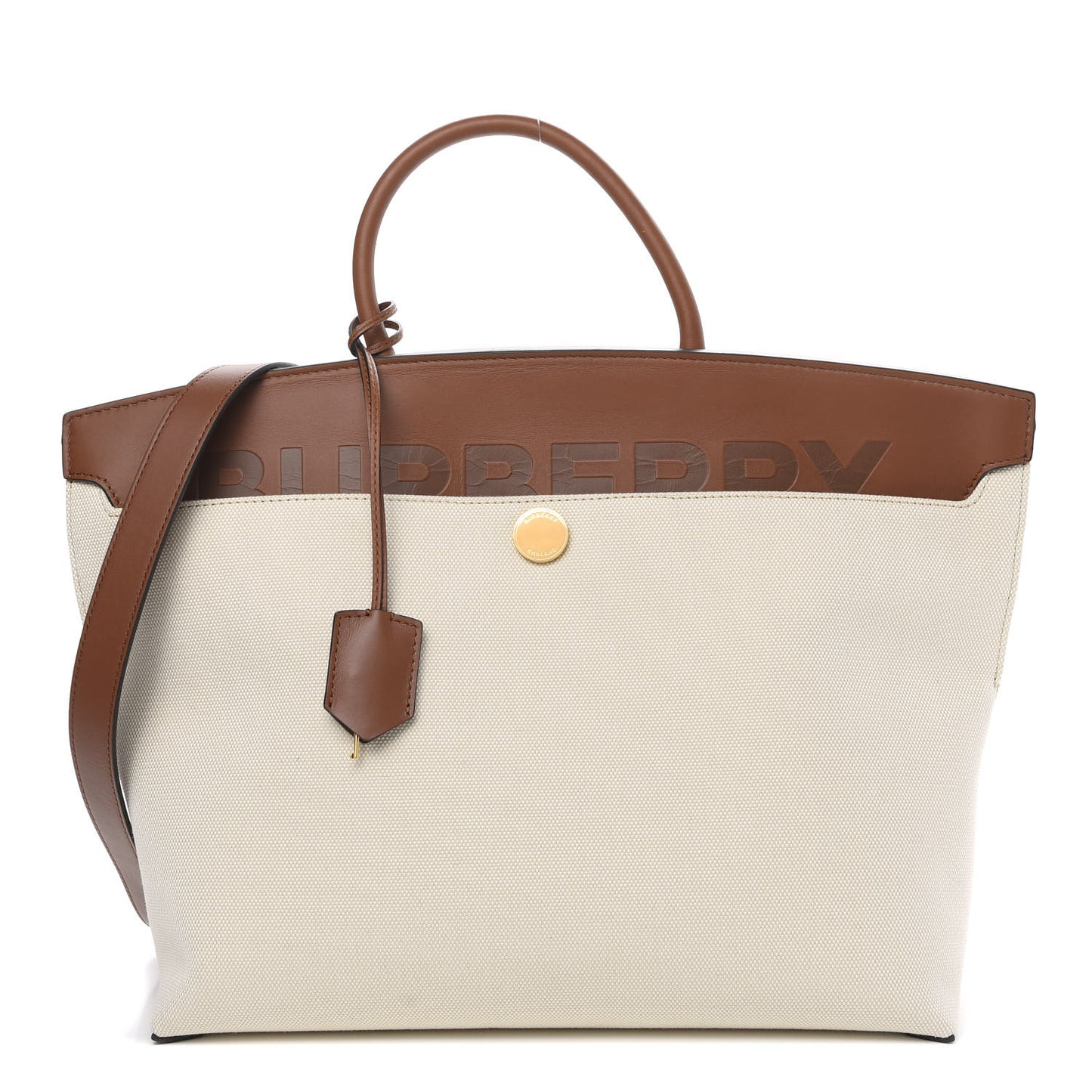 Calfskin Canvas Medium Society Tote Natural Malt Brown