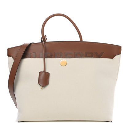 Burberry Calfskin Canvas Medium Society Tote Natural Malt Brown 1 of 13