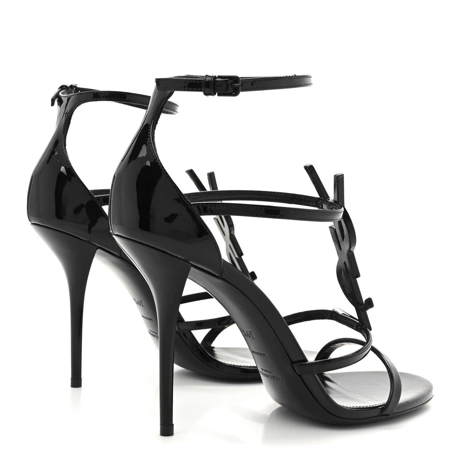 Saint Laurent Patent Cassandra 100 Ankle Strap Sandals 39.5 Black 5 of 10