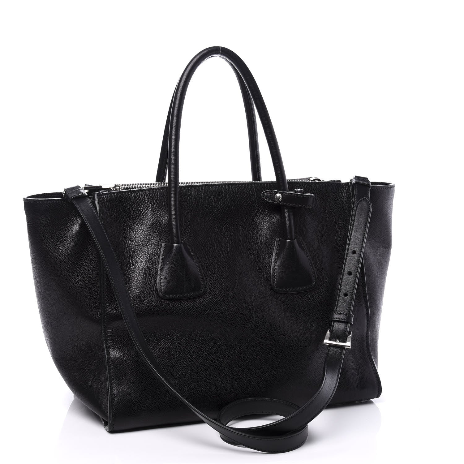 Prada Glace Calf Twin Pocket Tote Black 2 of 13