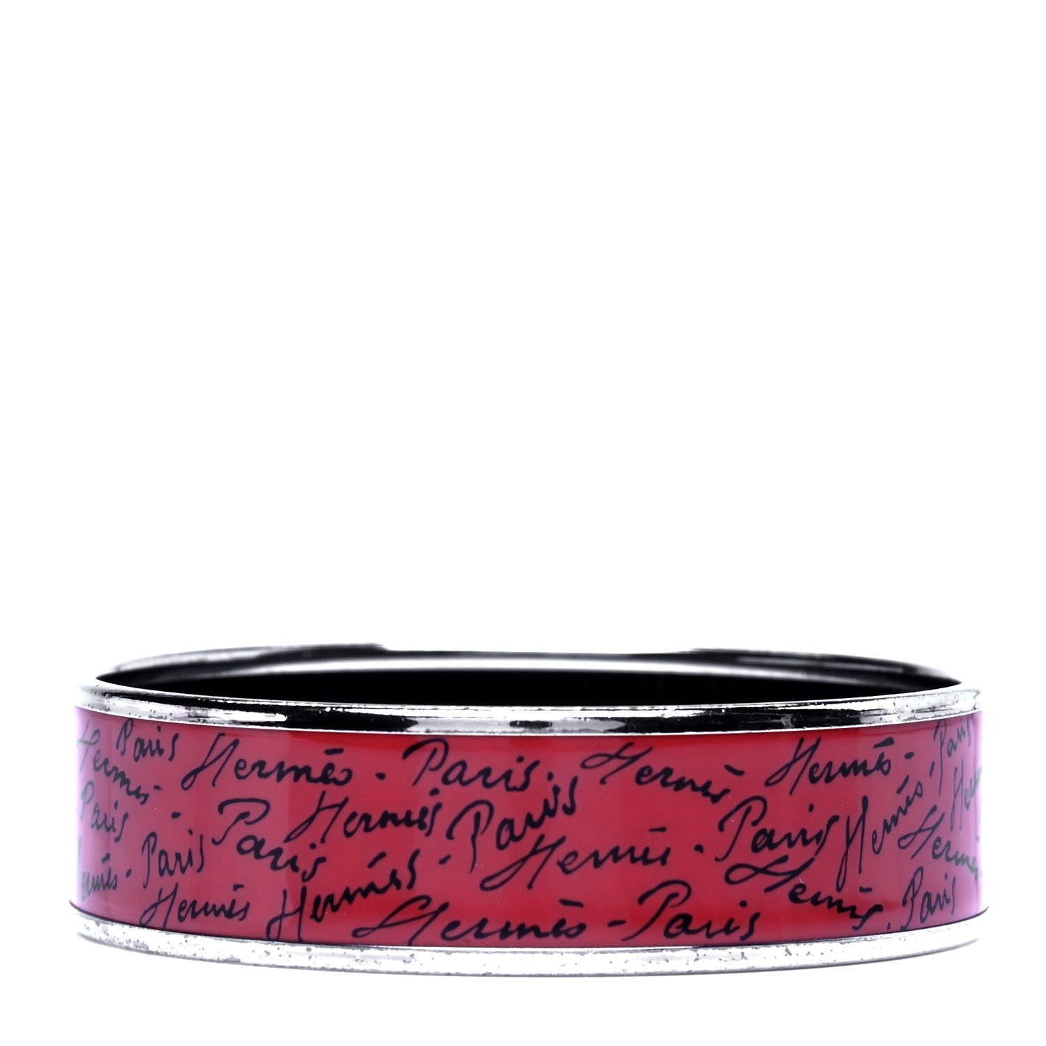 Hermes Enamel Printed Handwriting Wide Bracelet 62 1 of 5