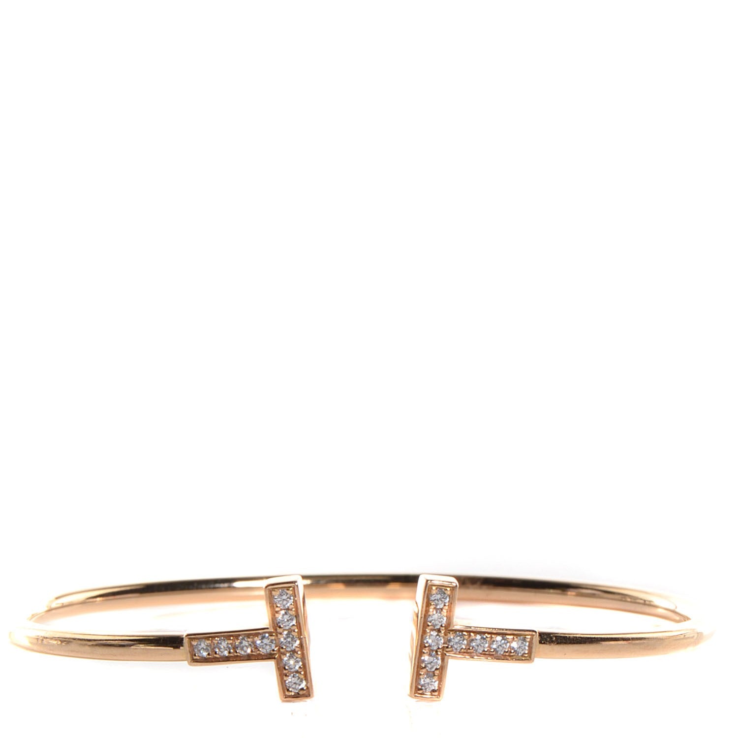 Tiffany 18K Rose Gold Diamond T Wire Bracelet 1 of 4