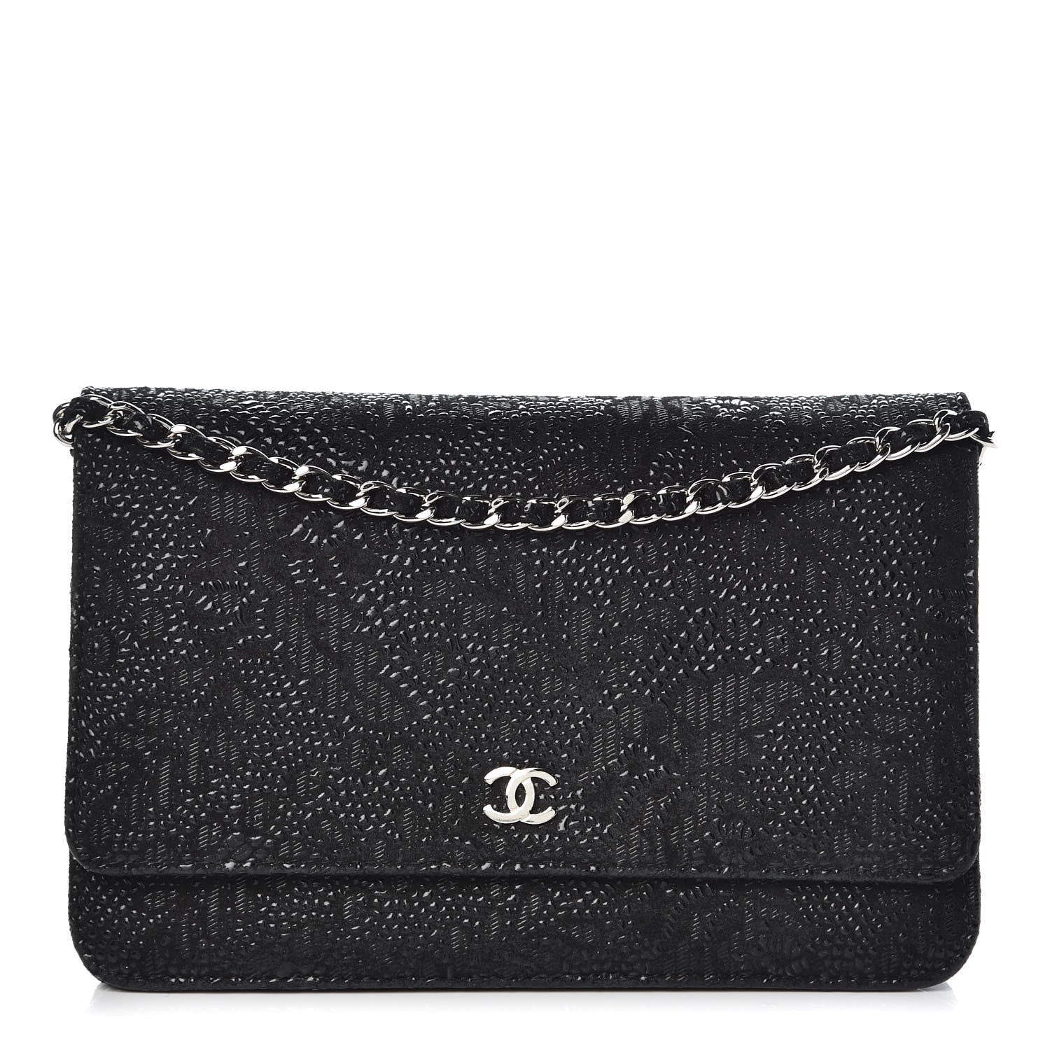 Chanel Lace Goatskin Wallet On Chain WOC Black 1 of 10