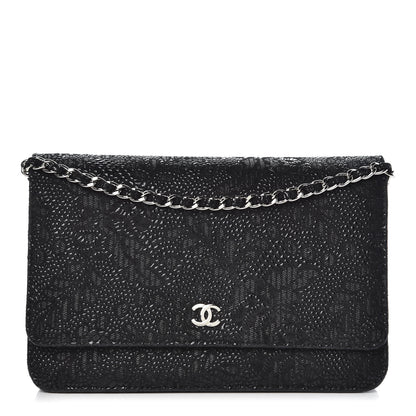 Chanel Lace Goatskin Wallet On Chain WOC Black 1 of 10