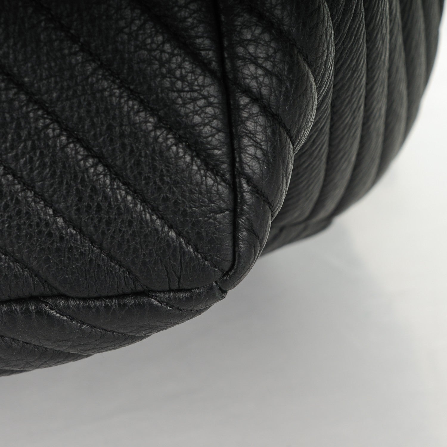 Chanel Deerskin Chevron Large CC Chain Bucket Drawstring Bag Black 9 of 12