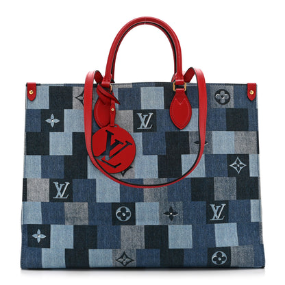 Louis Vuitton Denim Damier Monogram Onthego Blue Rouge 1 of 10