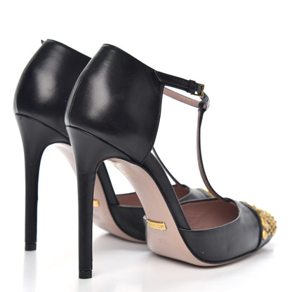 Gucci Malaga Kid Studded Cap Toe T Strap Pumps 35.5 Black 4 of 9