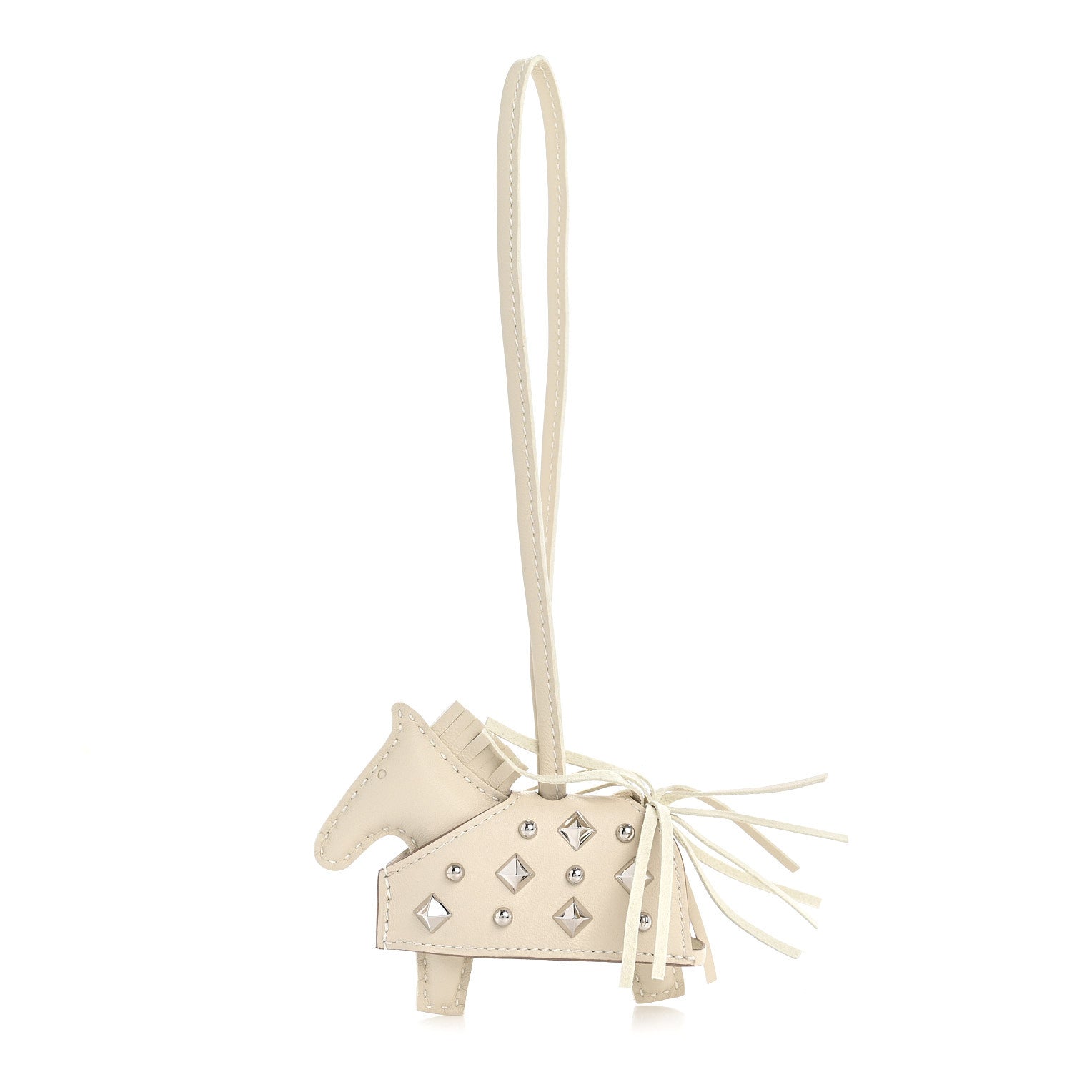 Hermes Milo Lambskin Studded Grigri Rodeo Robeo Rock Horse Bag Charm PM Craie 1 of 4