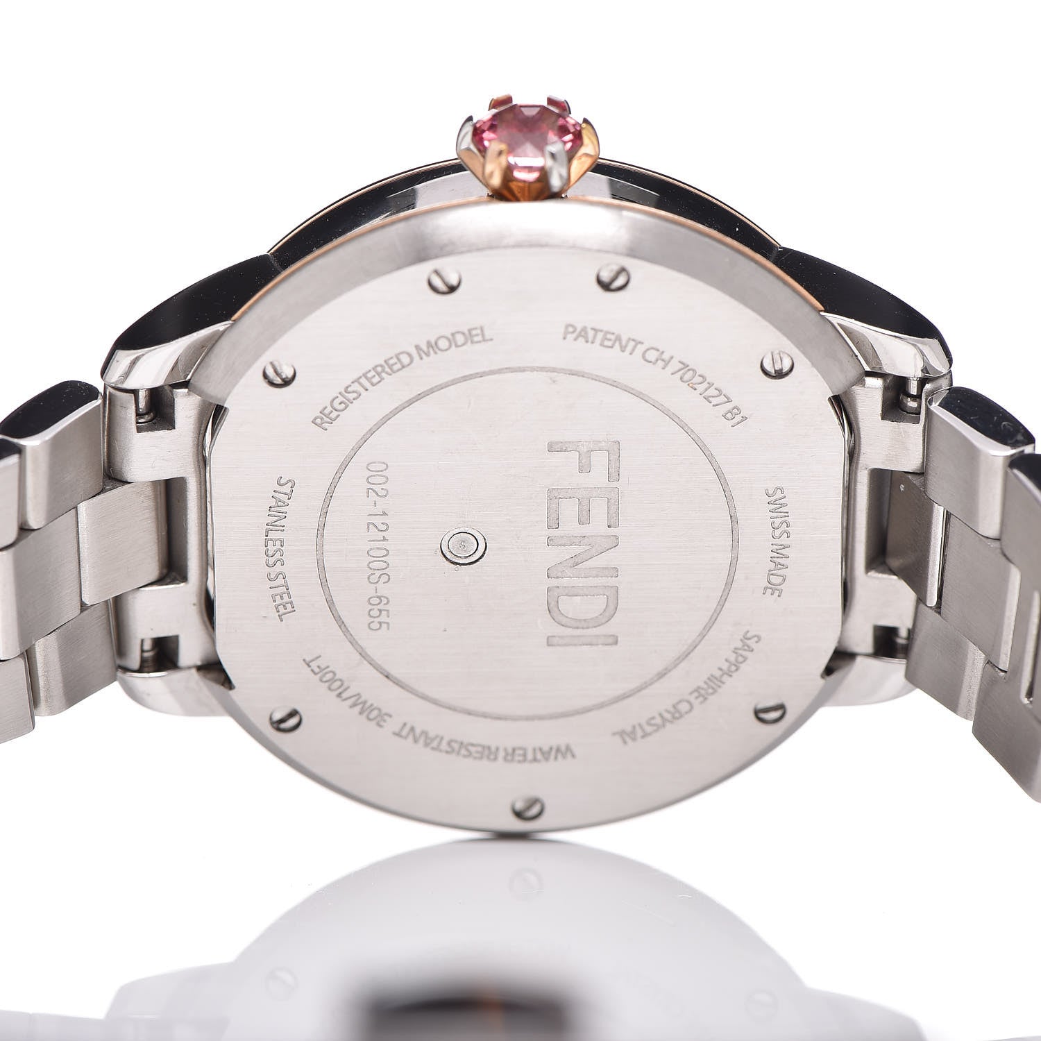 Fendi Stainless Steel Mother of Pearl Topaz Spinel 33mm Ishine Rotating Gem Two Tone Quartz Watch 7 of 9