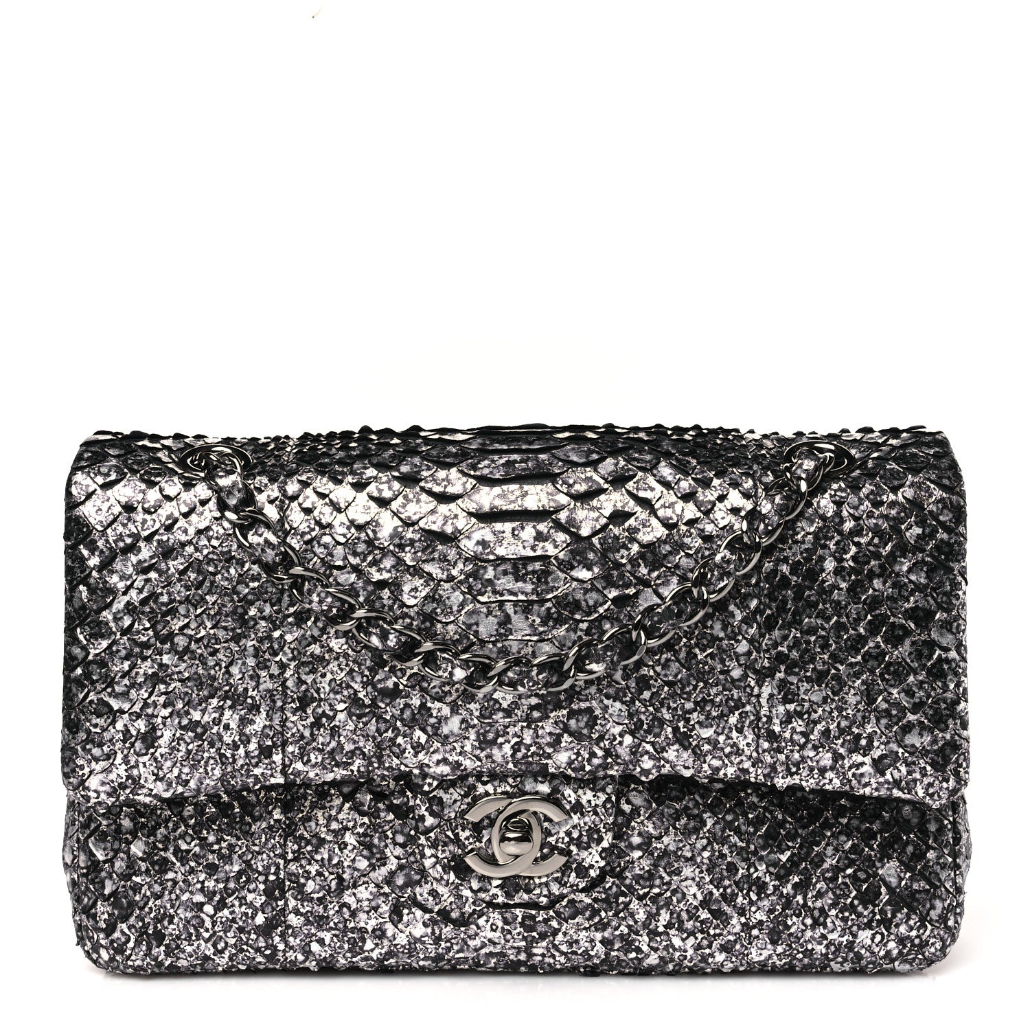 Chanel Metallic Snakeskin Medium Double Flap Black Silver 1 of 11