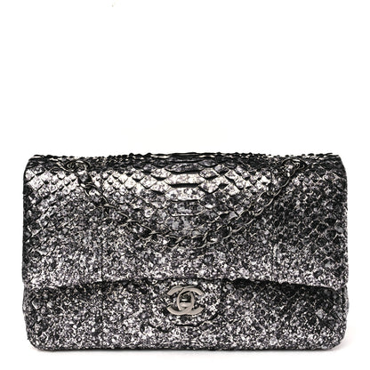 Chanel Metallic Snakeskin Medium Double Flap Black Silver 1 of 11