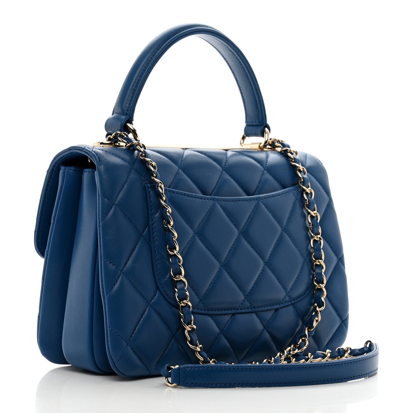 Lambskin Quilted Small Trendy CC Flap Dual Handle Bag Blue