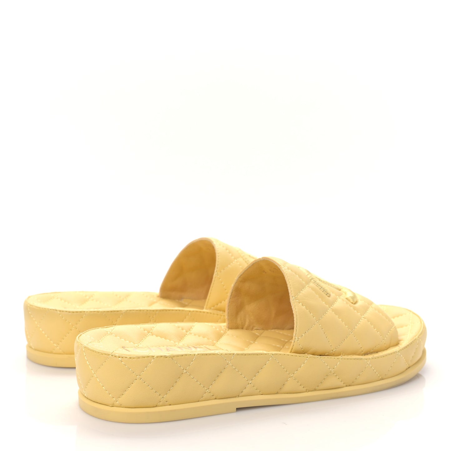 Lambskin Quilted CC Mules Sandals 38 Yellow
