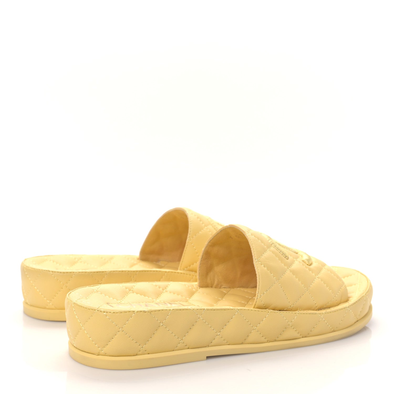 Chanel Lambskin Quilted CC Mules Sandals 38 Yellow 4 of 8