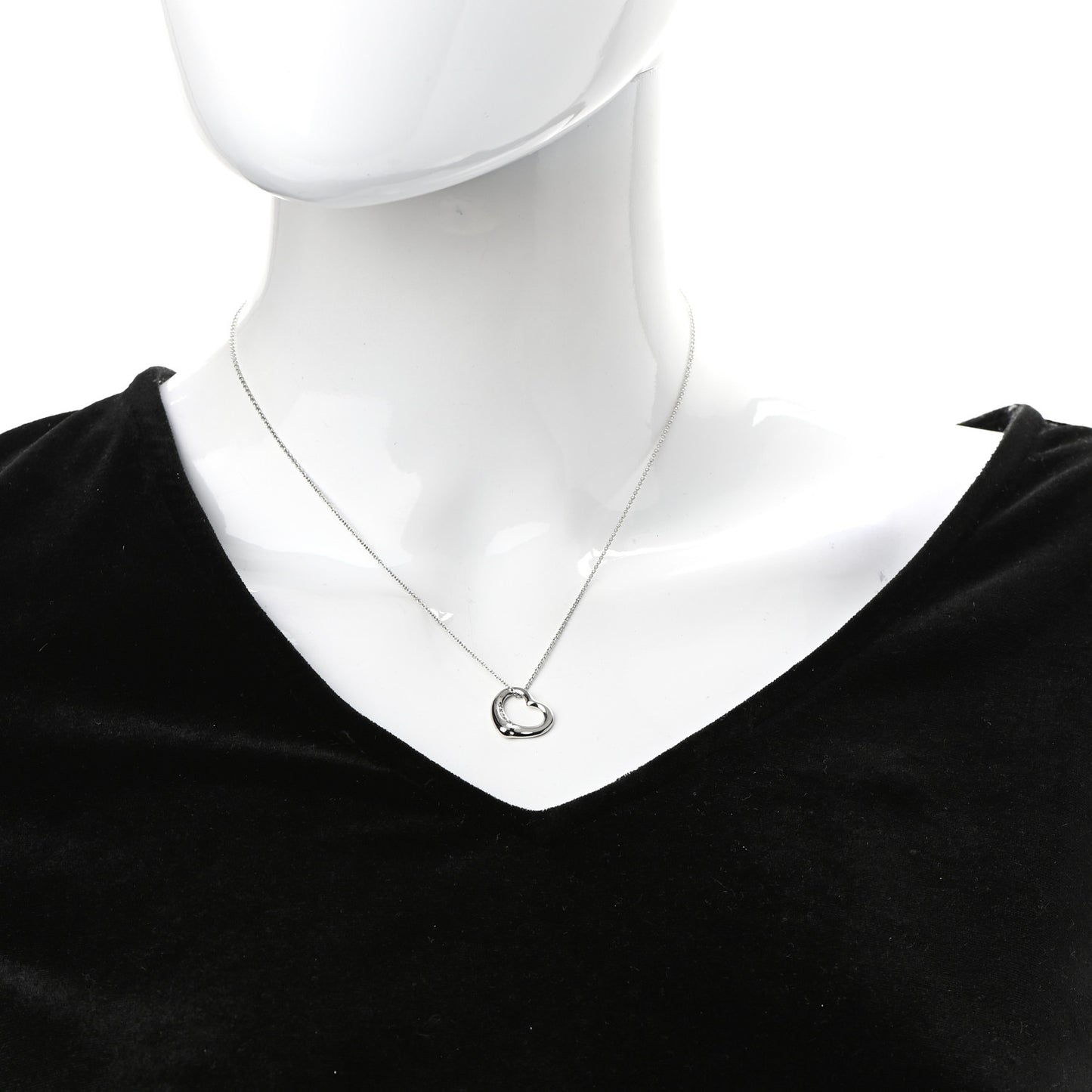 Platinum Diamond 16mm Elsa Peretti Open Heart Pendant Necklace